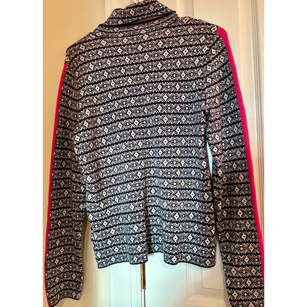 Maeve Anthropologie Womens Large Fair Isle Turtleneck Sweater Pink Orange Stripe - Picture 2 of 8